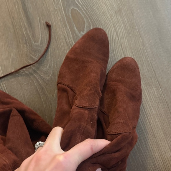 Stuart weitzman stretch suede dark maroon red highland thigh high heeled boots - Picture 5 of 9